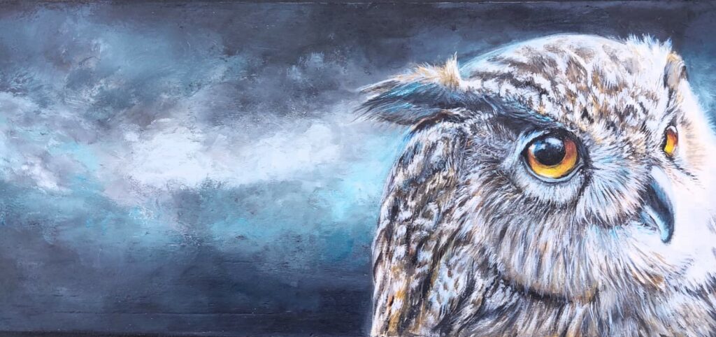 Chouette peinture acrylique sur bois. les peintures de Nadia